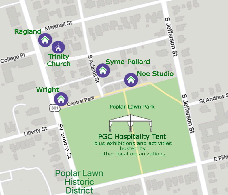 Petersburg Garden Club map for Historic Garden Week walking tour on Tuesday, April 23, 2024.