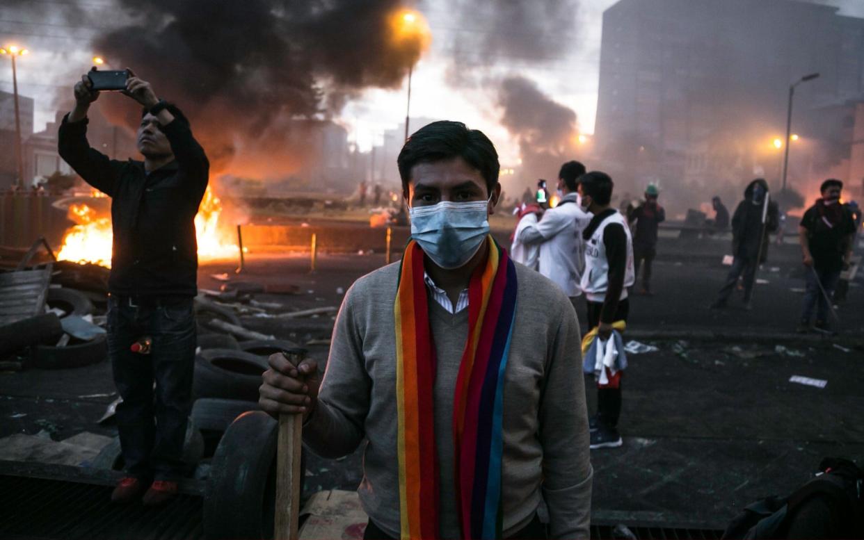 An indigenous protester of the Kichwa ethnic group during the tenth day of protests against the government, in Quito, Ecuador on Saturday - Anadolu