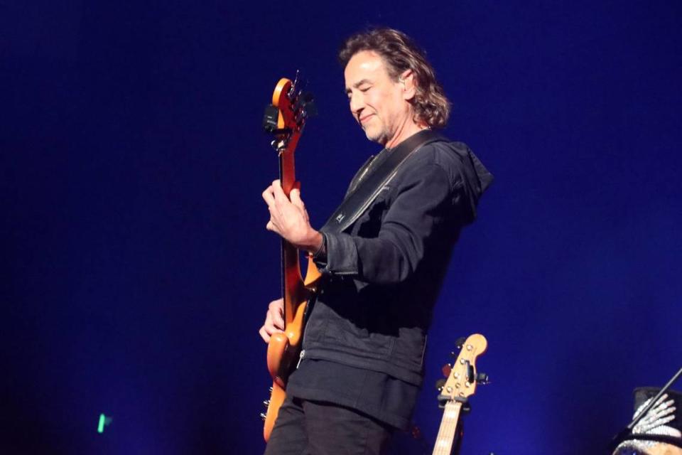 Maná's bassist, Juan Calleros, performed during their 'México Lindo y Querido' tour at the Save Mart Center, on Friday, December 1, 2023, in Fresno.