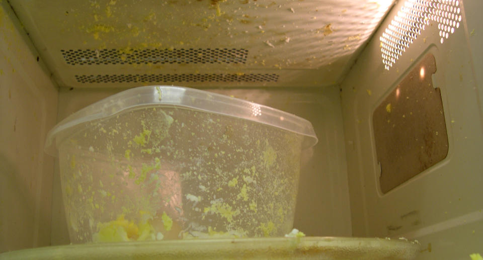 A boiled egg exploded inside of the microwave