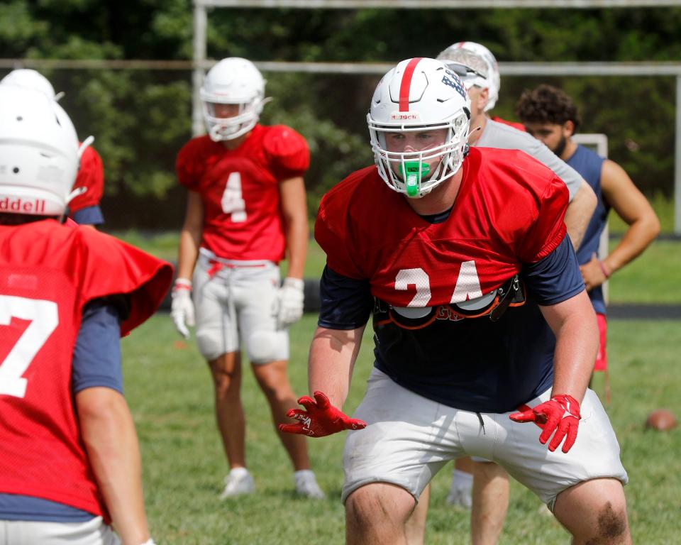 Wall High School football lineman Chris Rogers (#24) shown during practice Tuesday, August 15, 2023.