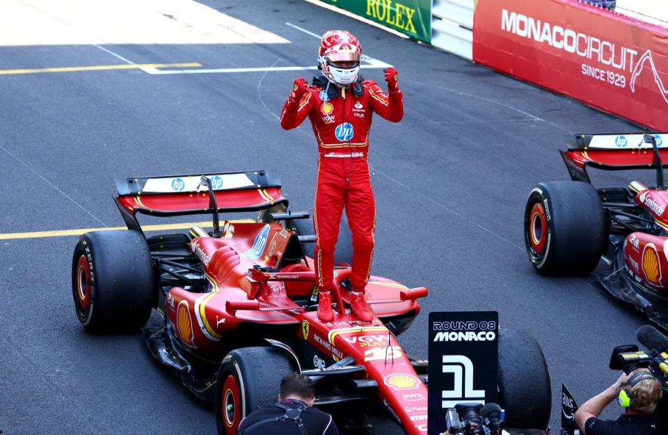 Charles Leclerc celebrates winning his home race in Monaco (Getty Images)