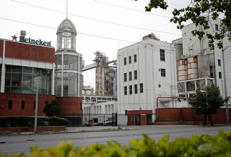A general view shows the Cuauhtemoc Moctezuma brewery, a subsidiary of Heineken, after the company suspended production and distribution from its seven plants in Mexico, in Monterrey