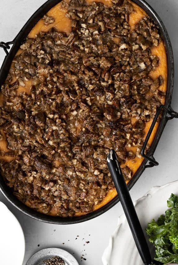 <p>Just about everyone has a favorite sweet potato recipe for Christmas diinner. Ours can be made ahead and then reheated before serving.</p><p><strong><a href="https://www.countryliving.com/food-drinks/recipes/a913/roasted-sweet-potato-casserole-praline-streusel-3014/" rel="nofollow noopener" target="_blank" data-ylk="slk:Get the recipe for Roasted Sweet-Potato Casserole with Praline Streusel;elm:context_link;itc:0;sec:content-canvas" class="link ">Get the recipe for Roasted Sweet-Potato Casserole with Praline Streusel</a>.</strong></p>