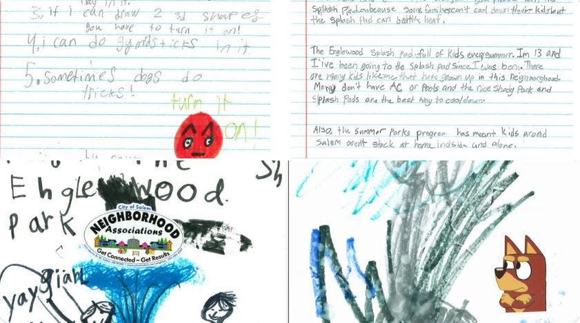 Images of testimony submitted by kids urging Salem's Budget Committee to keep the city's splash pads open.