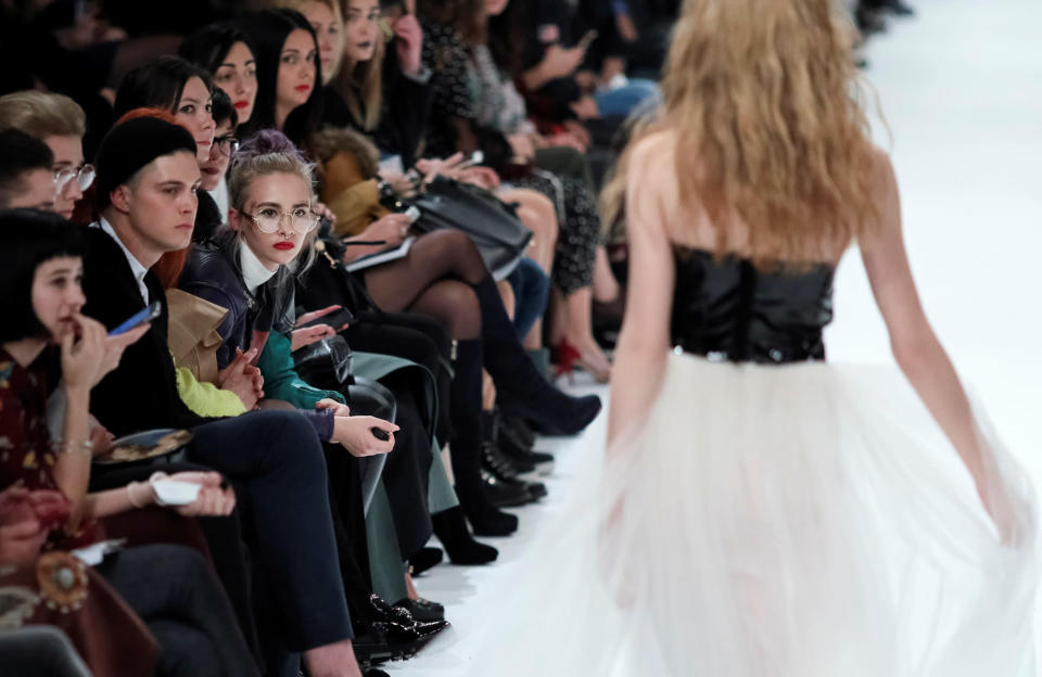 A model presents a creation by Ukrainian designer Yuliya Polishchuk during Ukrainian Fashion Week in Kiev, Ukraine, October 12, 2016