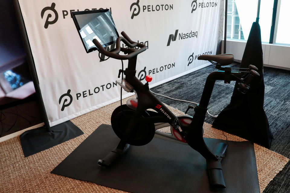 A Peloton exercise bike is seen after the ringing of the opening bell for the company&#39;s IPO at the Nasdaq Market site in New York City, New York, U.S., September 26, 2019. REUTERS/Shannon Stapleton