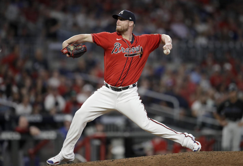 Atlanta Braves pitcher Will Smith works against the Miami Marlins in the ninth inning of a baseball game Friday, July 2, 2021, in Atlanta. (AP Photo/Ben Margot)