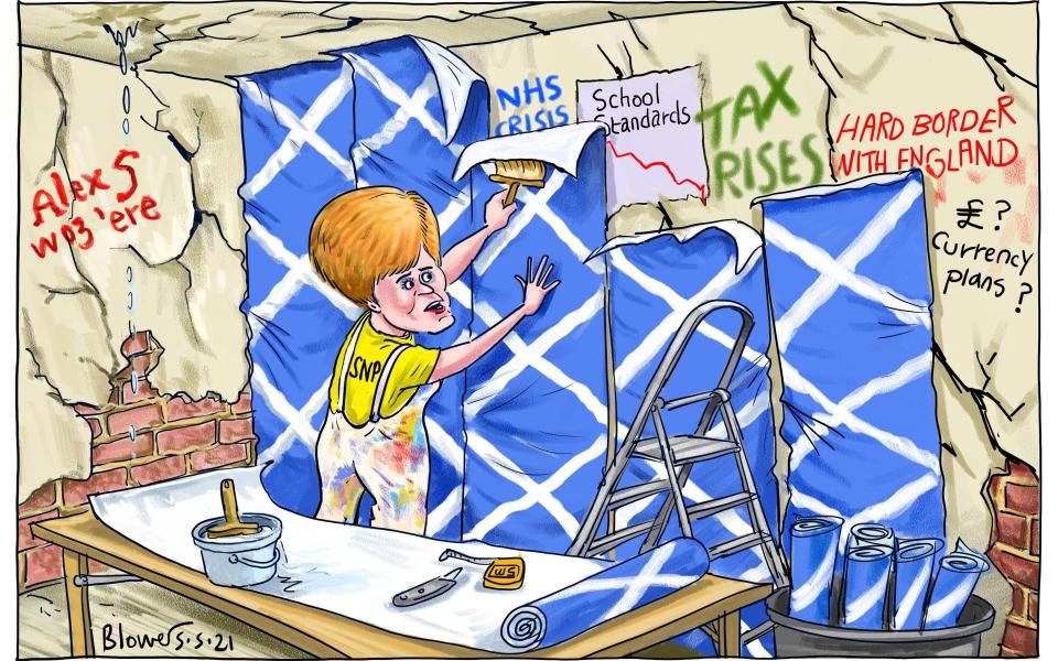 Cartoonist Blower's take on the eve of the Holyrood elections in Scotland - Blower