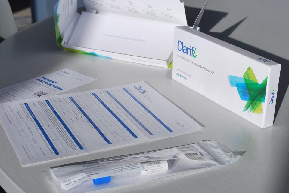 Clarifi, an epigenetic saliva test, comes in a kit that is administered by a medical professional. The test, by Syracuse-based Quadrant Biosciences, is intended to predict an autism spectrum diagnosis.