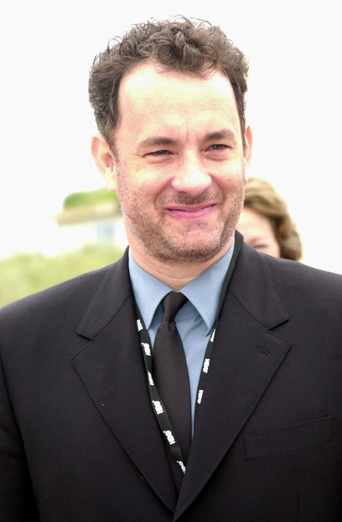 <p> Tom Hanks at the premiere of Band of Brothers and the Memorial Service for the 57th Anniversary of D-Day 2001. </p>