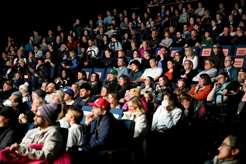 The audience watches the last few minutes of the movie “Napoleon Dynamite” at Sundance in Park City for a special 2oth anniversary showing at The Ray Theatre on Wednesday, Jan. 24, 2024. | Scott G Winterton, Deseret News