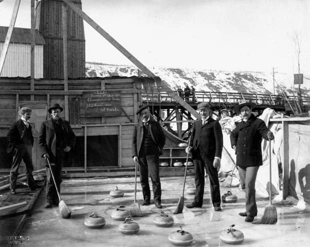 Members of Dawson City's original curling club played outside in April 1900.