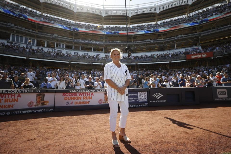 Mahwah's Nancy Radoslovich is honored as Veteran of the Game at Yankee Stadium on Mother's Day, May 14.