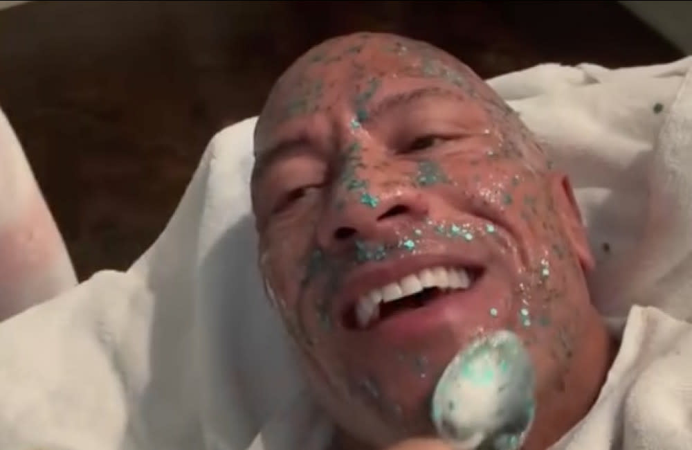 Dwayne ‘The Rock’ Johnson got a ‘Unicorn Poo’ facial from his youngest daughters for Father’s Day credit:Bang Showbiz