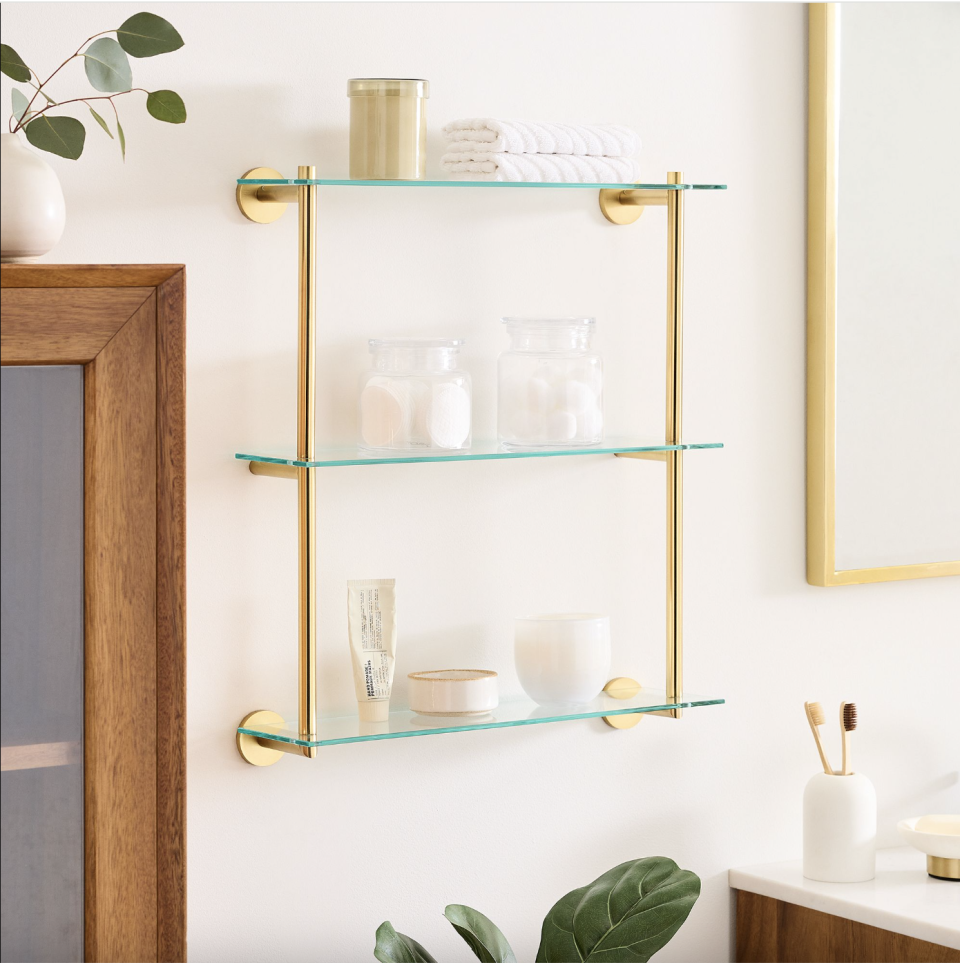 <p><a href="https://go.redirectingat.com?id=74968X1596630&url=https%3A%2F%2Fwww.westelm.com%2Fproducts%2Fmodern-overhang-triple-glass-bathroom-shelf-b4258&sref=https%3A%2F%2Fwww.goodhousekeeping.com%2Fhome%2Fdecorating-ideas%2Fg60204423%2Fover-toilet-storage-ideas%2F" rel="nofollow noopener" target="_blank" data-ylk="slk:Shop Now;elm:context_link;itc:0;sec:content-canvas" class="link ">Shop Now</a></p><p>Keep It Simple With Glass Shelving </p><p>westelm.com</p>