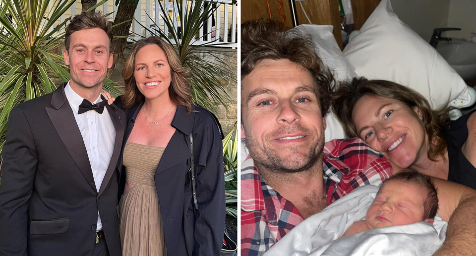 Ryan Gallagher and Emily Seebohm / Ryan and Emily with their newborn son.