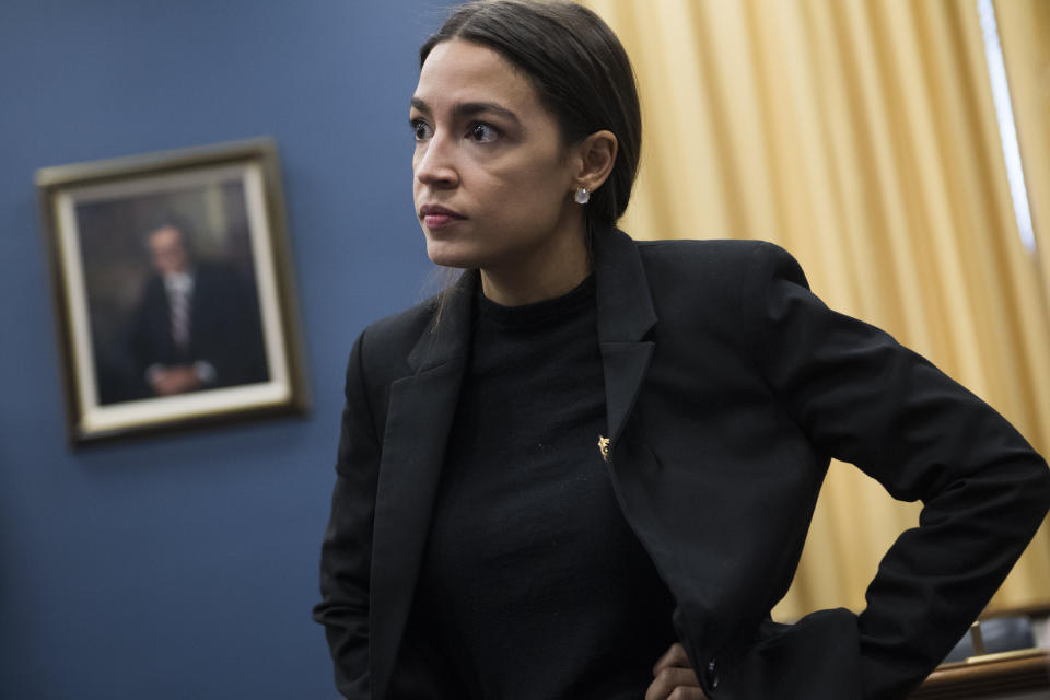 UNITED STATES - MAY 23: Rep. Alexandria Ocasio-Cortez, D-N.Y., attends a briefing in Rayburn Building held by Power 4 Puerto Rico Coalition, that calls on Congress to help Puerto Rico grow and prosper in the wake of Hurricane Maria on Thursday, May 23, 2019. (Photo By Tom Williams/CQ Roll Call)