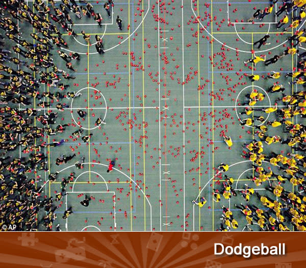 DODGEBALL -- In February, Canadian students <a href="http://www.dailymail.co.uk/news/article-2098577/Dodge-Students-hold-worlds-largest-game-dodgeball-4-979-players.html" rel="nofollow noopener" target="_blank" data-ylk="slk:set a world record;elm:context_link;itc:0;sec:content-canvas" class="link ">set a world record</a> for the largest game of dodgeball ever played. Some 4,979 people flung 1,250 balls at each other for about an hour at the University of Alberta, beating the record set by the University of California in Irvine. That feat may not stand long, though, as the two schools have been fighting over dodgeball bragging rights for years.