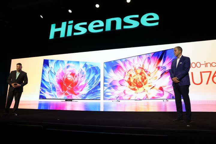 Hisense spokespeople present the company's new TVs at CES 2024.