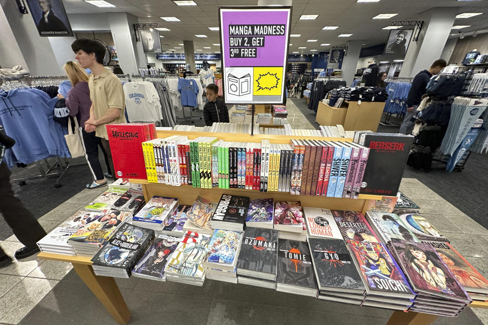 Graphic novels are displayed for sale at a bookstore in New York City on Sunday, October 8, 2023. On Tuesday, the Commerce Department releases U.S. retail sales data for September. (AP Photo/Ted Shaffrey)