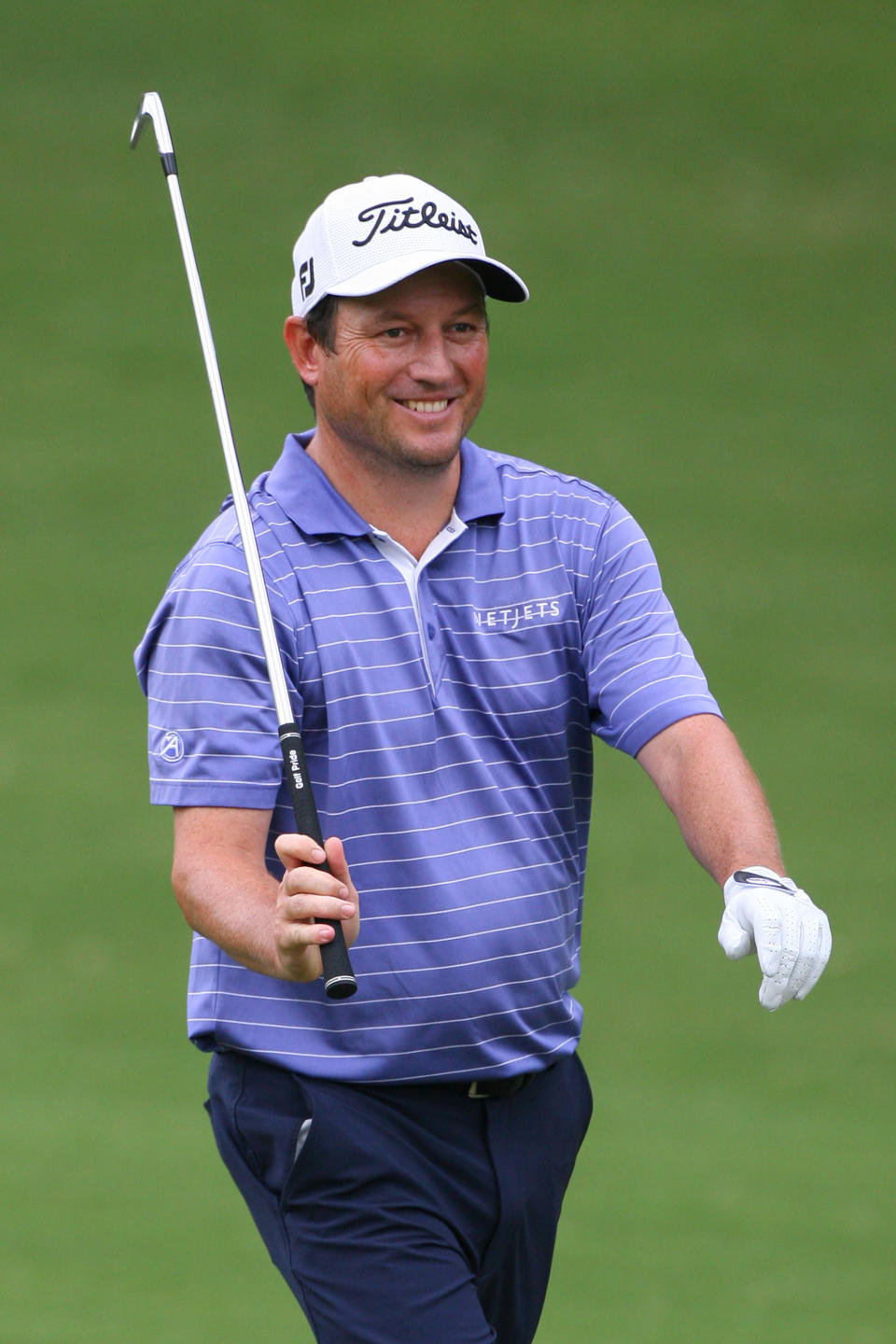 GREENSBORO, NC - AUGUST 18: Tim Clark of South Africa smiles after hitting his second shot on the 11th hole during the third round of the Wyndham Championship at Sedgefield Country Club on August 18, 2012 in Greensboro, North Carolina. (Photo by Hunter Martin/Getty Images)