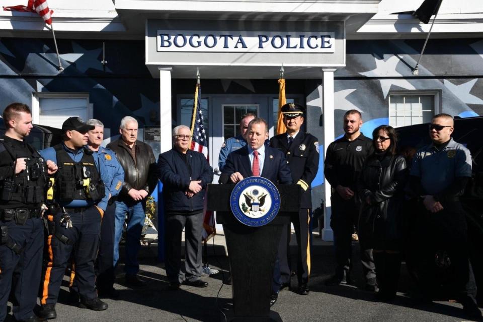 Federal grants totaling $1.2 million for Bergen County and Bogota projects were announced by Congressman Josh Gottheimer Tuesday during a press conference at the Bogota Police Station.