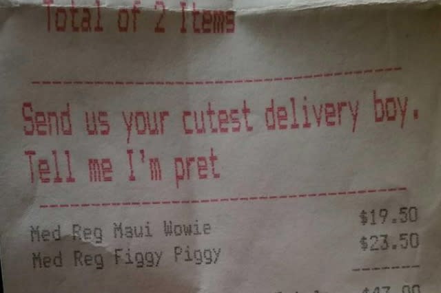 pizza receipt for unusual order