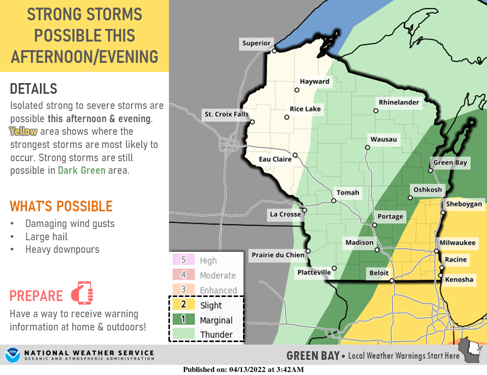 Eastern Wisconsin will need to be on the lookout for strong storms on Wednesday afternoon and evening.