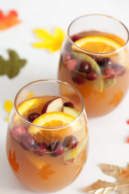 <p>Thyme & Joy</p><p>It's always a party with a good big-batch punch, and this one tastes like fall in a cup. </p><p><strong>Get the recipe: <a href="https://thymeandjoy.com/thanksgiving-punch/" rel="nofollow noopener" target="_blank" data-ylk="slk:Thanksgiving Punch;elm:context_link;itc:0;sec:content-canvas" class="link rapid-noclick-resp">Thanksgiving Punch</a></strong></p>