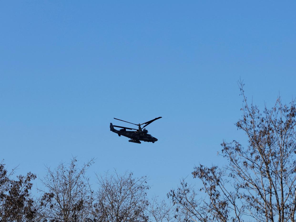 A helicopter in flight.