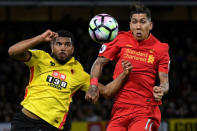 Britain Football Soccer - Watford v Liverpool - Premier League - Vicarage Road - 1/5/17 Watford's Adrian Mariappa in action with Liverpool's Roberto Firmino Reuters / Toby Melville Livepic