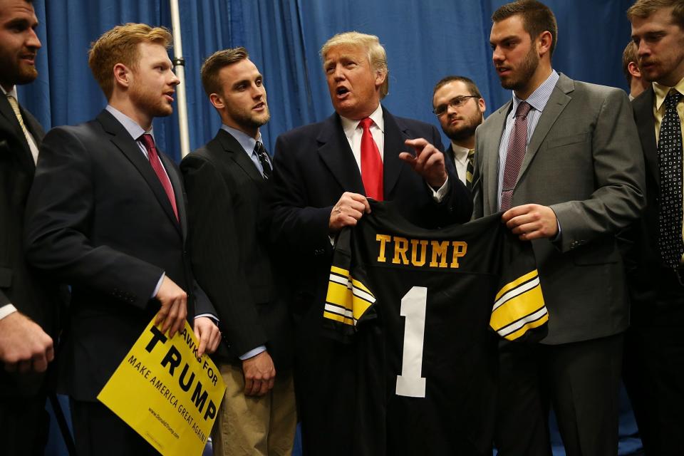 Donald Trump already has an Iowa jersey from visiting the state during his presidential campaign. (Getty)