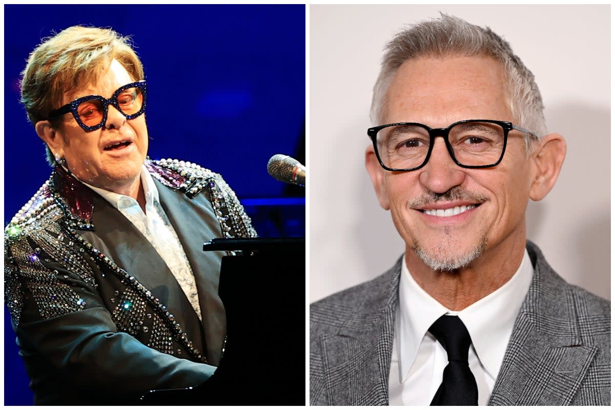 Gary Lineker (right) has revealed he and Sir Elton John (left) made a bet on a Watford v Leicester match (ES Composite)