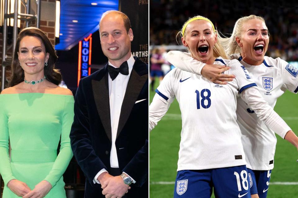 <p>Samir Hussein/WireImage; Isabel Infantes/PA Images via Getty Images</p> Catherine, Princess of Wales and Prince William, Prince of Wales attend The Earthshot Prize 2022 at MGM Music Hall and Chloe Kelly and Alex Greenwood celebrate victory following a penalty shoot-out after extra time in the FIFA Women