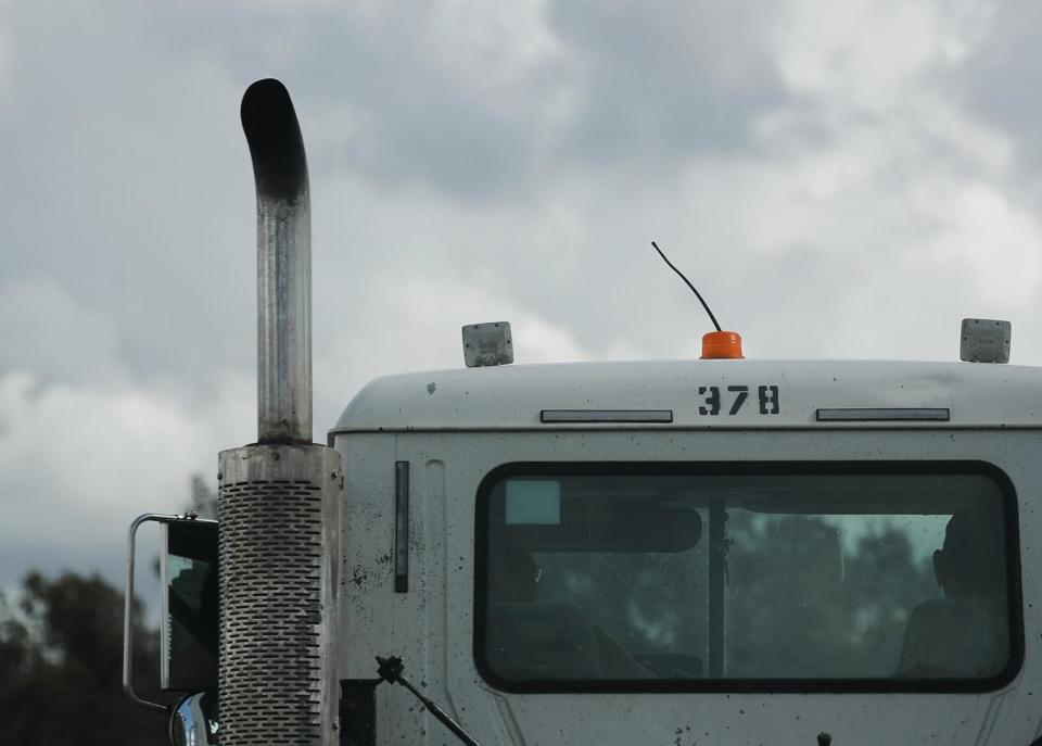 PHOTO:  A trucks exhaust pipes are seen on Nov. 5, 2019 in Miami.  (Joe Raedle/Getty Images)