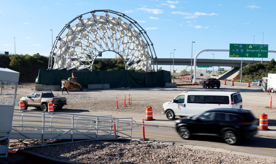 The Hoberman Arch has been reassembled in its new home at the Salt Lake City International Airport in Salt Lake City on Monday, Aug. 28, 2023. | Scott G Winterton, Deseret News