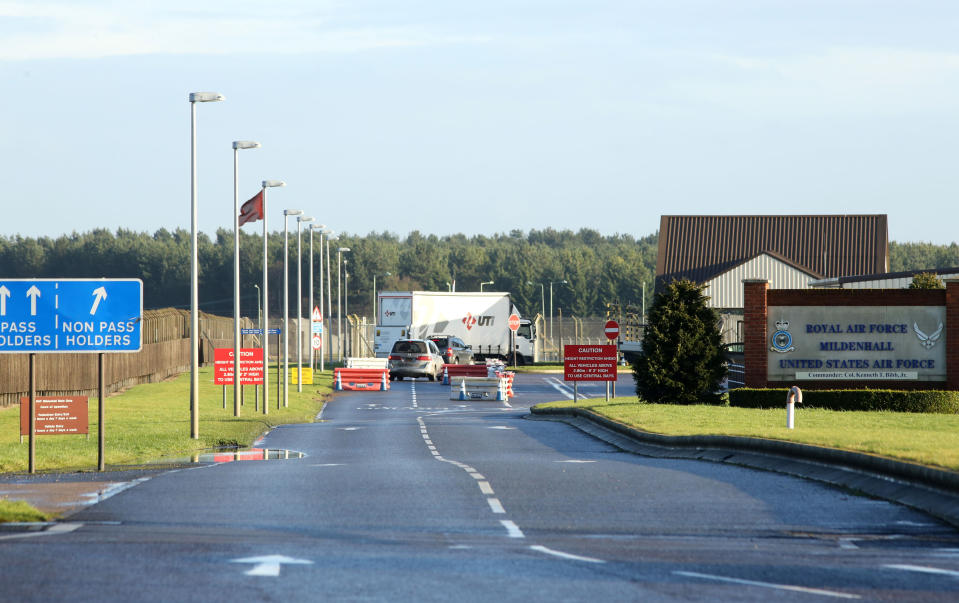 RAF Mildenhall was in lockdown on Monday (Picture: PA)