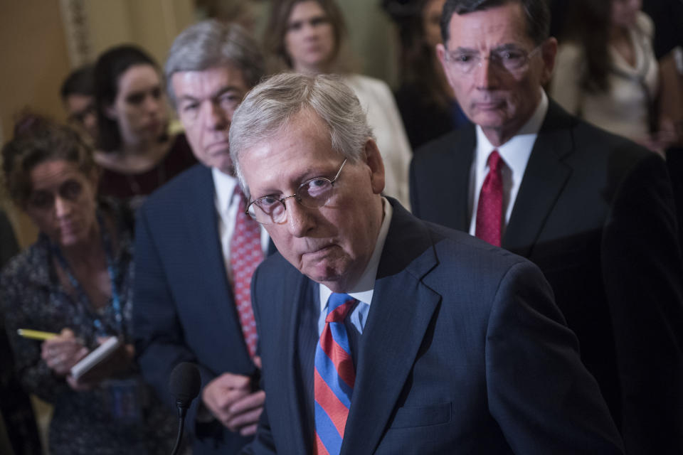 Senate Majority Leader Mitch McConnell (R-Ky.), who denied a Supreme Court seat to President Barack Obama's pick, says Democrats should&nbsp;treat the confirmation process "with the respect and the dignity that it deserves" for Trump's court nominee. Really? (Photo: Tom Williams via Getty Images)