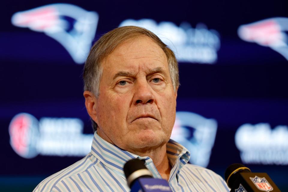 New England Patriots head coach Bill Belichick speaks during press conference after game against the New York Jets at Gillette Stadium on January 7, 2024 in Foxborough, Massachusetts (Getty Images)