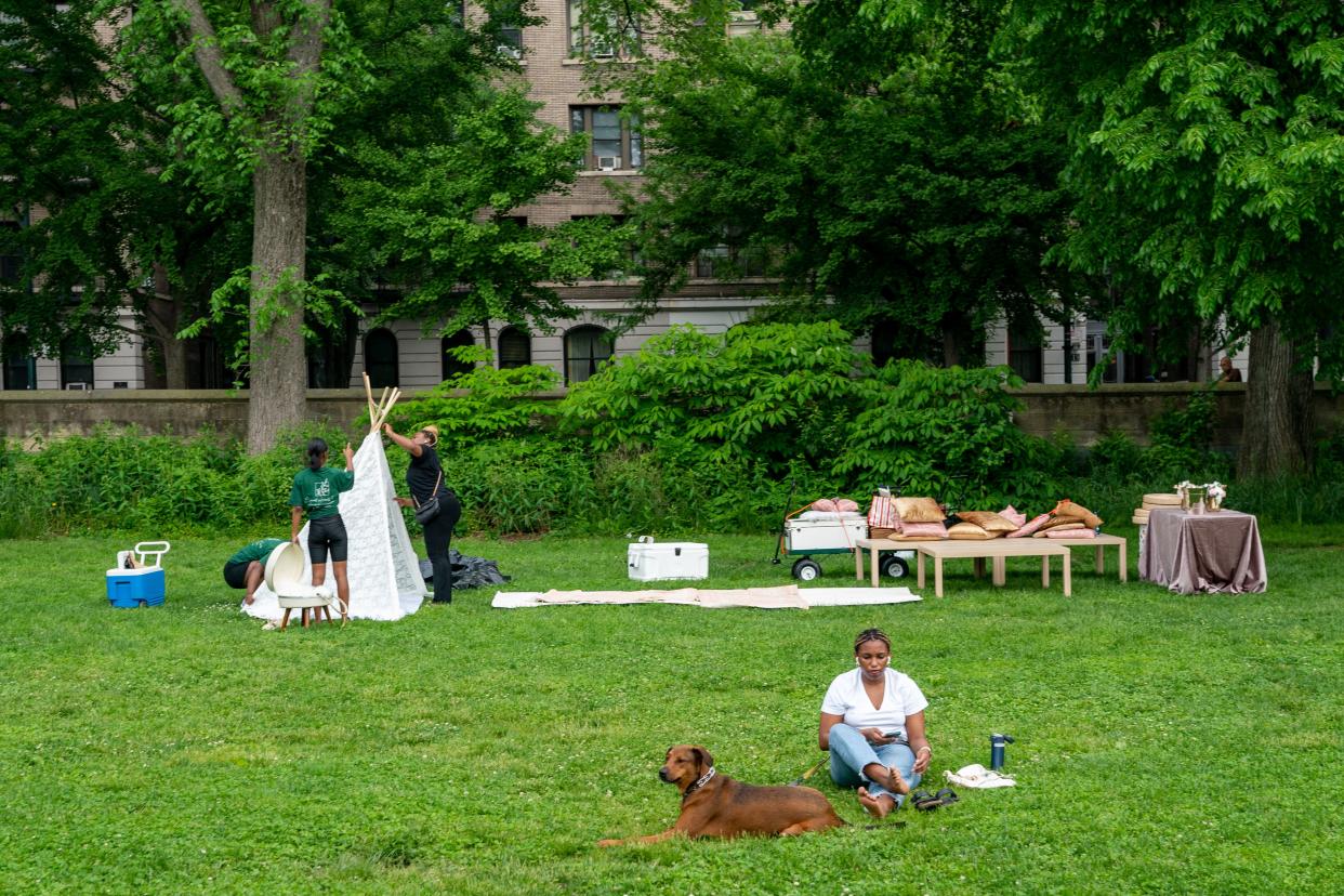 A group set up a picnic site in Central Park on Sunday.
