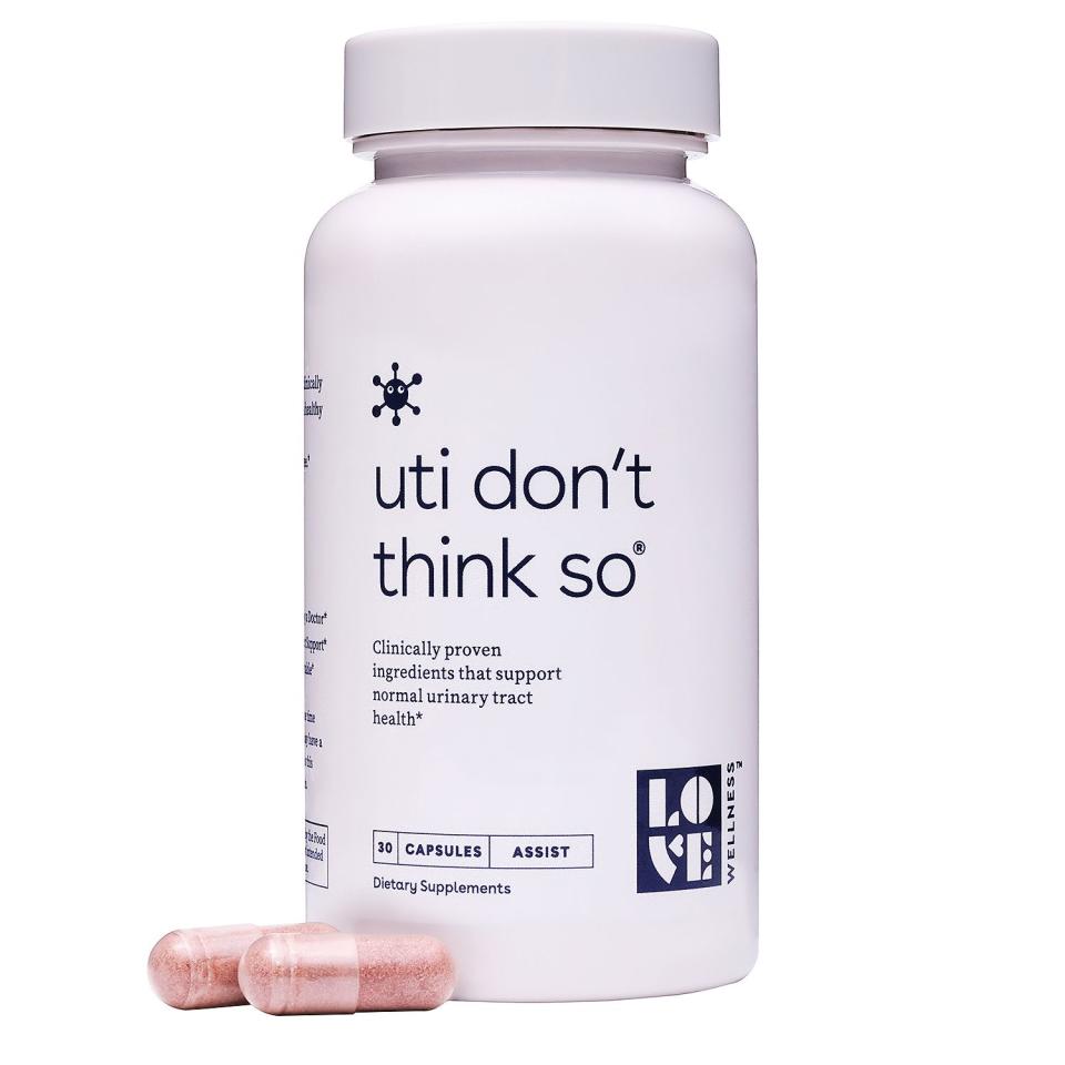 <p>If you have recurring urinary tract infections, go to the doctor. This is not a substitute for a medical professional. A UTI can lead to a kidney infection, so be sure to get treatment if you have one.</p> <p>But if you're not currently experiencing a UTI and want to prevent one, Love Wellness, <a href="https://people.com/tag/lo-bosworth/" rel="nofollow noopener" target="_blank" data-ylk="slk:Lo Bosworth;elm:context_link;itc:0;sec:content-canvas" class="link ">Lo Bosworth</a>'s personal care brand, offers this supplement. Each capsule provides 36mg of PAC (proanthocyanidins), which is an antioxidant from cranberry fruit that has been shown to repel bacteria in the bladder.</p> <p>"They may keep bacteria from adhering to the wall of the bladder, <a href="https://people.com/health/cranberries-help-urinary-tract-infections-ob-gyn-debunks/" rel="nofollow noopener" target="_blank" data-ylk="slk:preventing UTIs;elm:context_link;itc:0;sec:content-canvas" class="link ">preventing UTIs</a>, and they also may have a direct effect on killing the bacteria," PEOPLE Health Squad OB/GYN Mary Jane Minkin says of cranberries. She recommends a cranberry supplement over cranberry juice to avoid the sugar.</p> <p><a href="https://www.amazon.com/Love-Wellness-UTI-Dont-Think/dp/B07WFHP9KY" rel="sponsored noopener" target="_blank" data-ylk="slk:UTI don't think so is $23 for 30 capsules;elm:context_link;itc:0;sec:content-canvas" class="link ">UTI don't think so is $23 for 30 capsules</a>.</p>