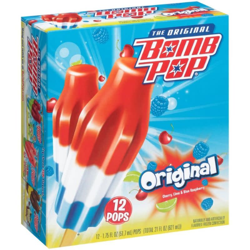 <p><a href="https://www.dollargeneral.com/p/bomb-pop-the-original-ice-pops-flavors-of-cherry-lime-and-blue-raspberry-pk/70640006632" rel="nofollow noopener" target="_blank" data-ylk="slk:Shop Now;elm:context_link;itc:0;sec:content-canvas" class="link ">Shop Now</a></p><p>Bomb Pops</p><p>dollargeneral.com</p><p>$3.50</p><span class="copyright">Dollar General</span>