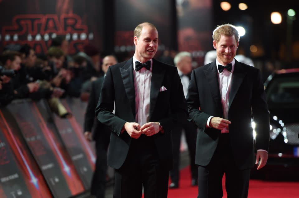 Prince Harry and Prince William at the Star Wars: The Last Jedi premiere in London. Photo: Getty