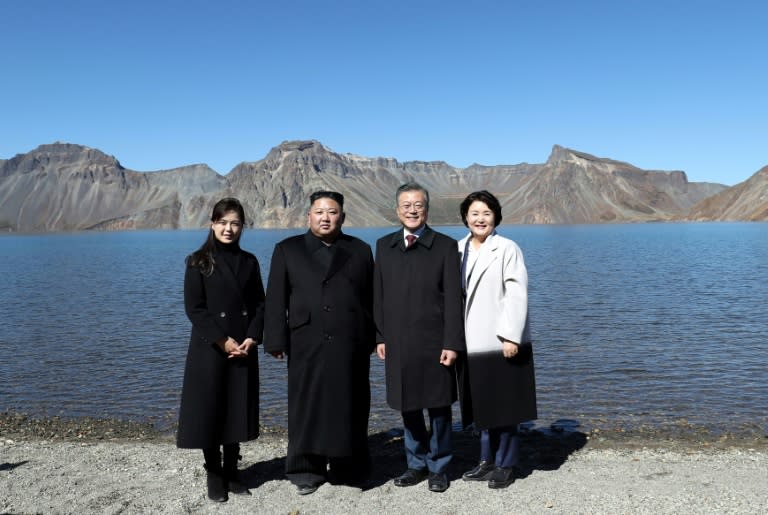 North Korean leader Kim Jong Un and South Korean President Moon Jae-in visited Mount Paektu on the Chinese border, accompanied by their wives