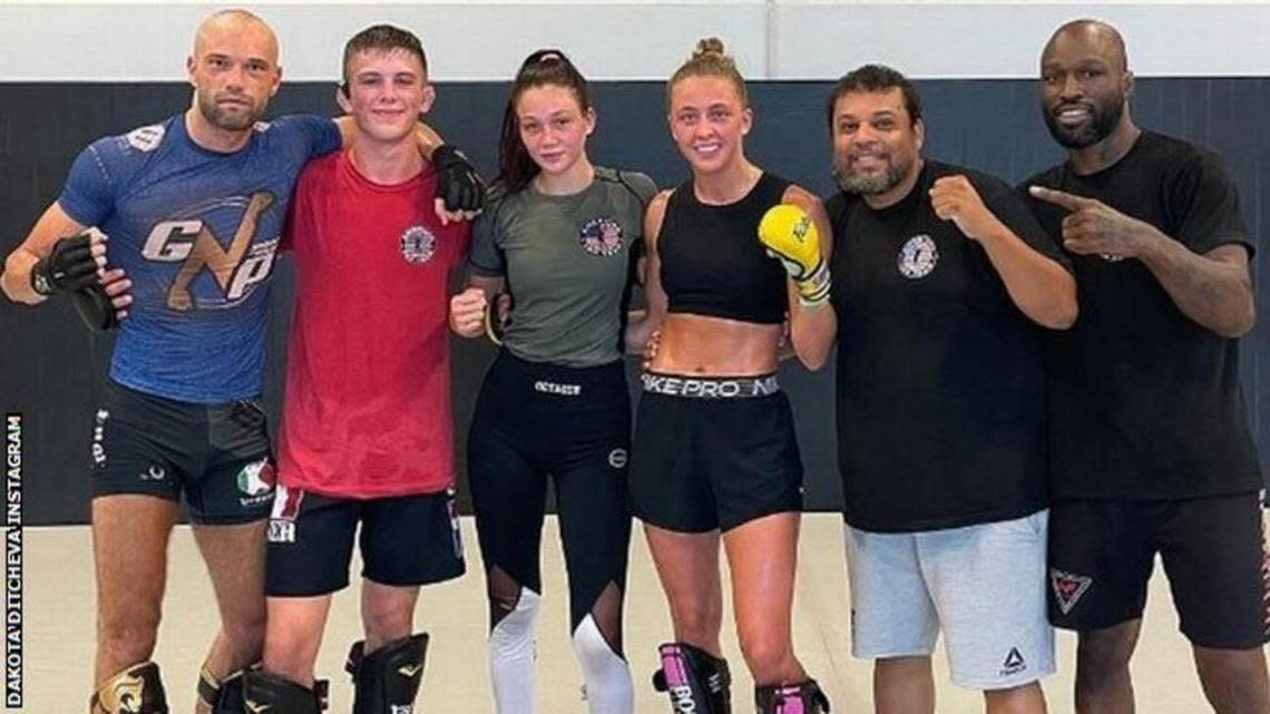 England’s Dakota Ditcheva (fourth from left) signed with PFL to highlight the formation of PFL Europe. Training at American Top Team in South Florida, she makes her PFL debut Aug. 20 in London.