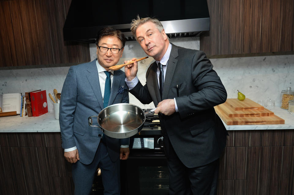 President/CEO, Samsung Electronics BK Yoon and Alec Baldwin attend the Dacor Modernist Collection Launch at Samsung 837 on March 15, 2017 in New York City.