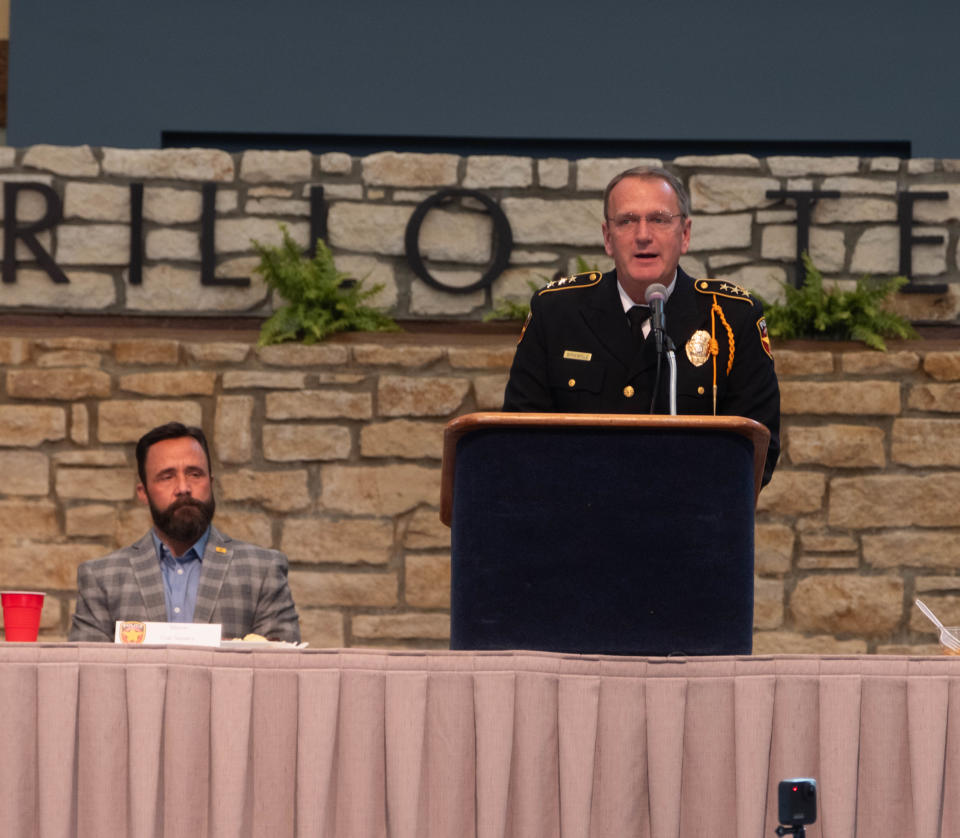 Amarillo Police Chief Martin Birkenfeld addresses the crowd at the 101st Amarillo Police Academy Graduation Thursday at the Amarillo Civic Center.
