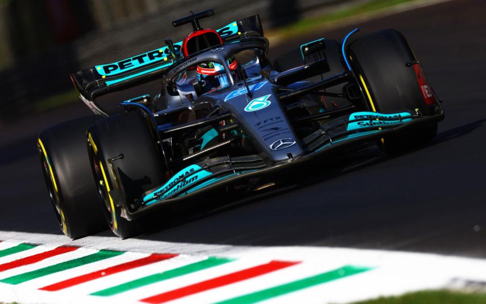 George Russell of Great Britain driving the (63) Mercedes AMG Petronas F1 Team W13 on track during practice ahead of the F1 Grand Prix of Italy at Autodromo Nazionale Monza on September 09, 2022 in Monza, Italy - Getty Images Europe 