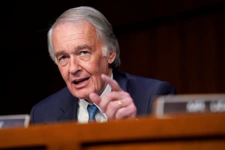 Edward Markey Senator Edward Markey questions government transportation officials on aviation safety, during a hearing by the Senate Commerce subcommittee on Transportation and Safety on Capitol Hill in Washington